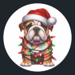 Cute Christmas Bulldog  Classic Round Sticker<br><div class="desc">Cute Christmas Bulldog design for Bulldog lovers.</div>