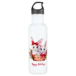 Cute Christmas Bunnies in a Basket 710 Ml Water Bottle