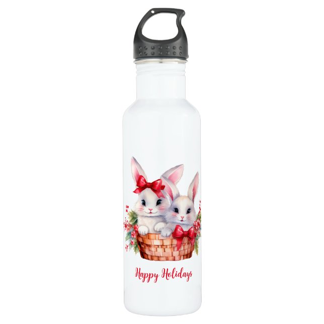 Cute Christmas Bunnies in a Basket 710 Ml Water Bottle (Front)