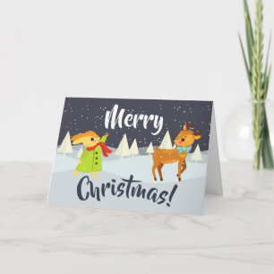 Cute Christmas Bunny and Deer Holiday Card