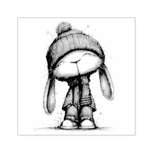Cute Christmas Bunny Critters Rubber Stamp