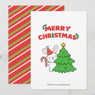 Cute Christmas Bunny Rabbit Cartoon Holiday Card