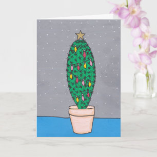 Cute Christmas cactus, decorated, personalised Card