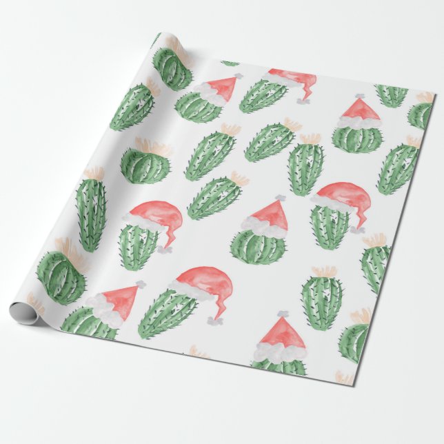 Cute christmas cactus holiday wrapping paper (Unrolled)