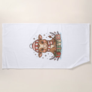 Cute Christmas Calf With Gifts Vintage Vector_1 Beach Towel