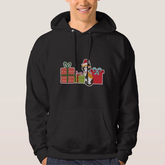 Cute Christmas Calico Cat with Santa Hat - Pet Cal Hoodie (Front)