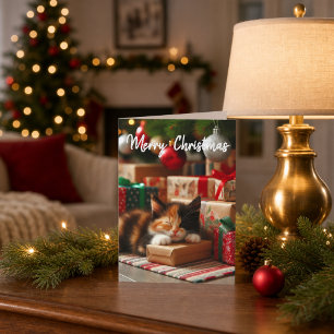 Cute Christmas Calico Kitten Holiday Greeting  Card