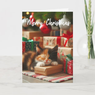Cute Christmas Calico Kitten Holiday Greeting Card