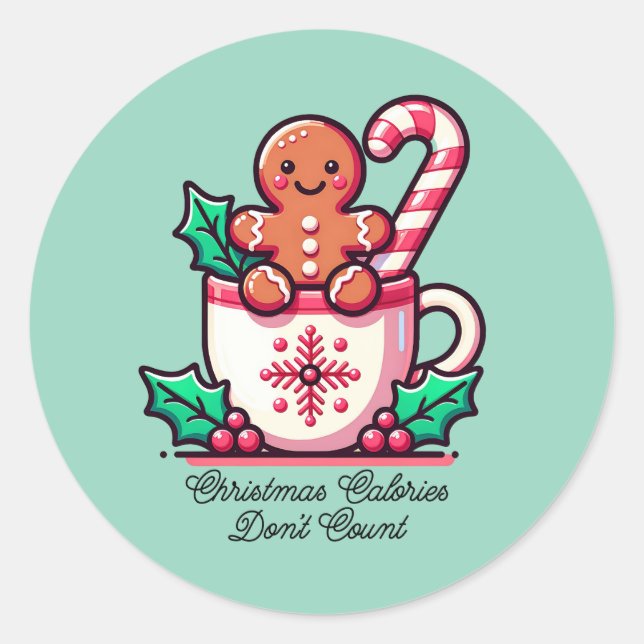 Cute Christmas Calories Don't Count Funny Classic Round Sticker (Front)
