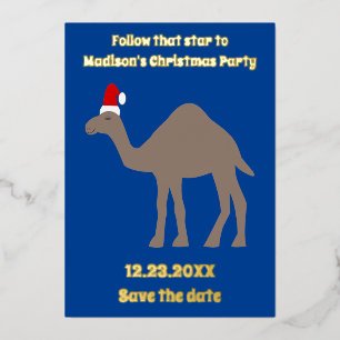 Cute Christmas Camel Custom Save the Date Foil Holiday Card