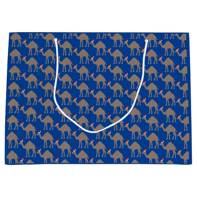 Cute Christmas Camel Patterned Large Gift Bag (Front)