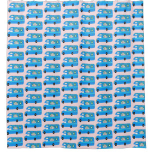 Cute Christmas Camper Vintage Motorhome RV Xmas Shower Curtain