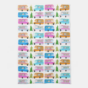 Cute Christmas Camper Vintage Motorhomes RV Xmas Tea Towel