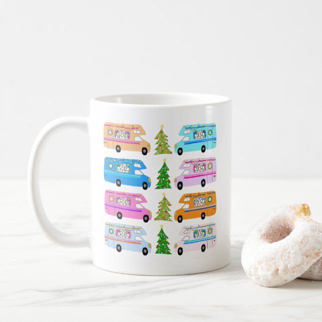 Cute Christmas Campers Vintage RV Motorhomes Coffee Mug (With Donut)