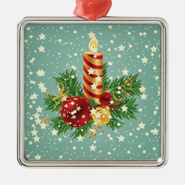 Cute Christmas Candle And Sparkles Metal Tree Decoration (Front)