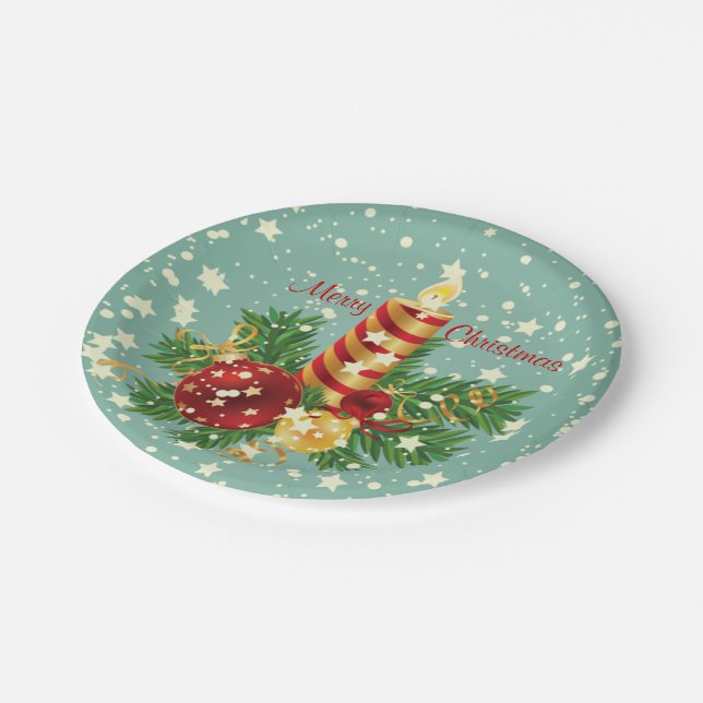 Cute Christmas Candle And Sparkles Paper Plate (Angled)