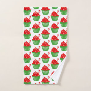 Cute Christmas candy cane cupcake hand towel