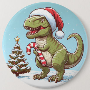 Cute Christmas candy cane dinosaur 6 Cm Round Badge