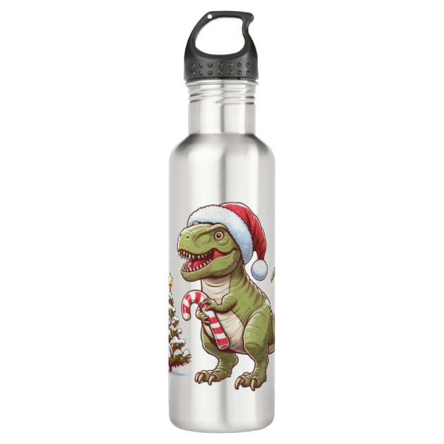 Cute Christmas candy cane dinosaur 710 Ml Water Bottle (Front)