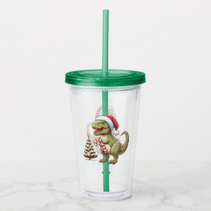 Cute Christmas candy cane dinosaur Acrylic Tumbler