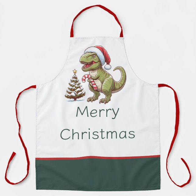 Cute Christmas candy cane dinosaur Apron (Front)