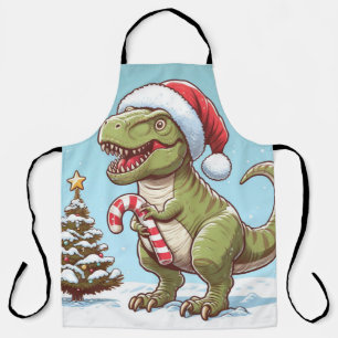Cute Christmas candy cane dinosaur Apron