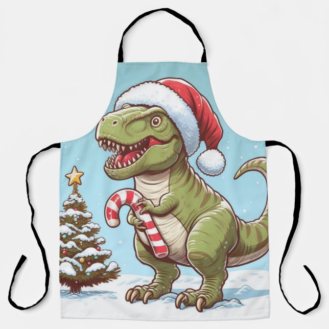 Cute Christmas candy cane dinosaur Apron (Front)