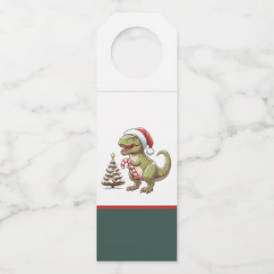 Cute Christmas candy cane dinosaur Bottle Tag