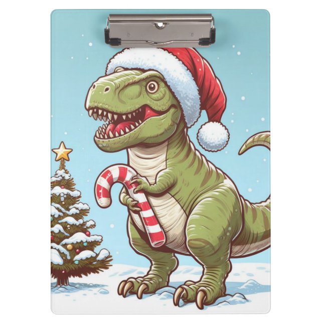 Cute Christmas candy cane dinosaur Clipboard (Front)