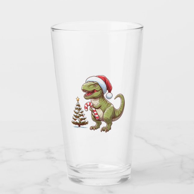 Cute Christmas candy cane dinosaur Glass (Front)