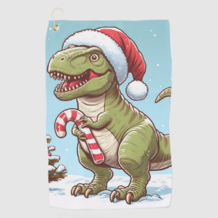 Cute Christmas candy cane dinosaur Golf Towel