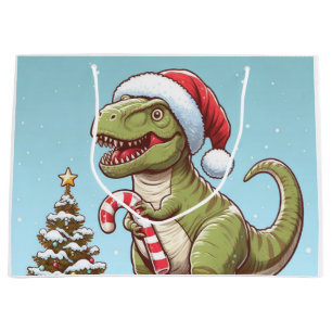 Cute Christmas candy cane dinosaur Large Gift Bag