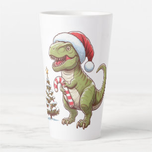 Cute Christmas candy cane dinosaur Latte Mug