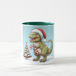 Cute Christmas candy cane dinosaur Mug