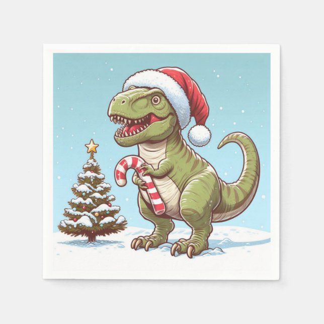 Cute Christmas candy cane dinosaur Napkin (Front)