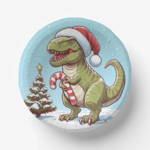 Cute Christmas candy cane dinosaur Paper Plate