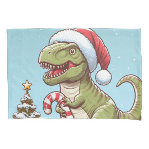 Cute Christmas candy cane dinosaur Pillowcase