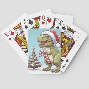 Cute Christmas candy cane dinosaur Playing Cards