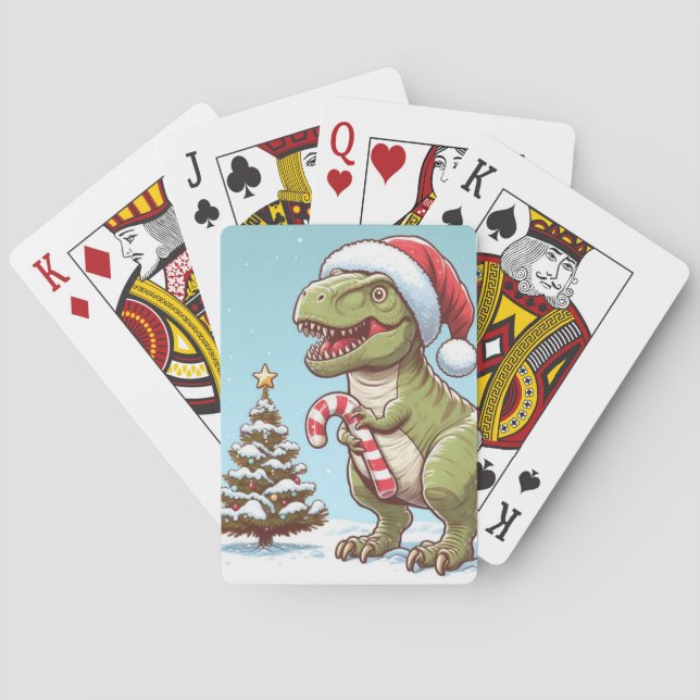 Cute Christmas candy cane dinosaur Playing Cards (Back)
