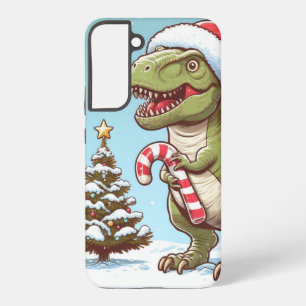 Cute Christmas candy cane dinosaur Samsung Galaxy Case