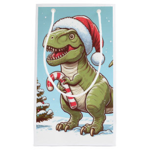 Cute Christmas candy cane dinosaur Small Gift Bag