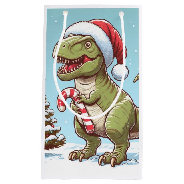 Cute Christmas candy cane dinosaur Small Gift Bag (Front)