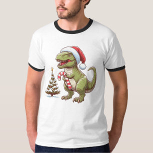 Cute Christmas candy cane dinosaur T-Shirt