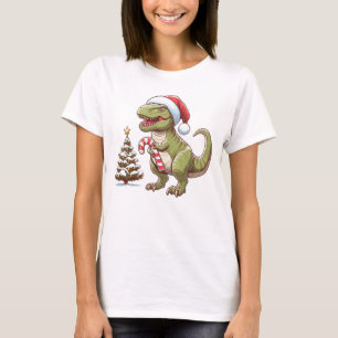 Cute Christmas candy cane dinosaur T-Shirt