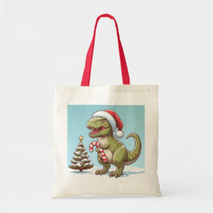 Cute Christmas candy cane dinosaur Tote Bag