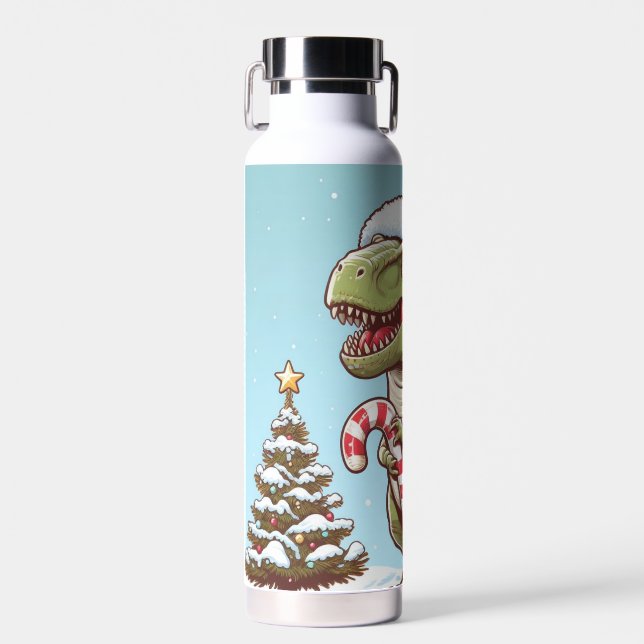 Cute Christmas candy cane dinosaur Water Bottle (Front)