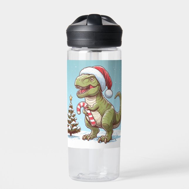 Cute Christmas candy cane dinosaur Water Bottle (Front)