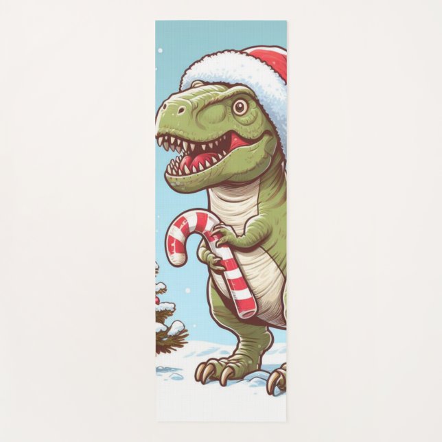 Cute Christmas candy cane dinosaur Yoga Mat (Front)