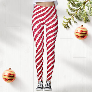 Cute Christmas Candy Cane Glitter Stripped Pattern Leggings
