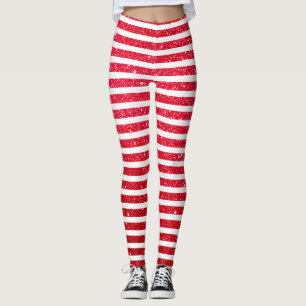 Cute Christmas Candy Cane Glitter Stripped Pattern Leggings